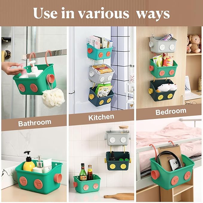 Bath Toy Storage Organizer Basket, 2 Pack Cute Robot Bathtub Shower Toy Organizer, Wall Mounted Hanging Bath Toy Holder with Hooks, for Tub Laundry