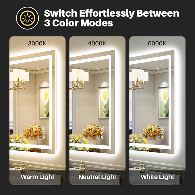 36"x32" LED Bathroom Mirror with Lights, Backlit & Front Lit, Anti-Fog Lighted Bathroom Vanity Mirror for Wall, Memory Function, Dimmable, HD Tempered Glass, Shatter-Proof