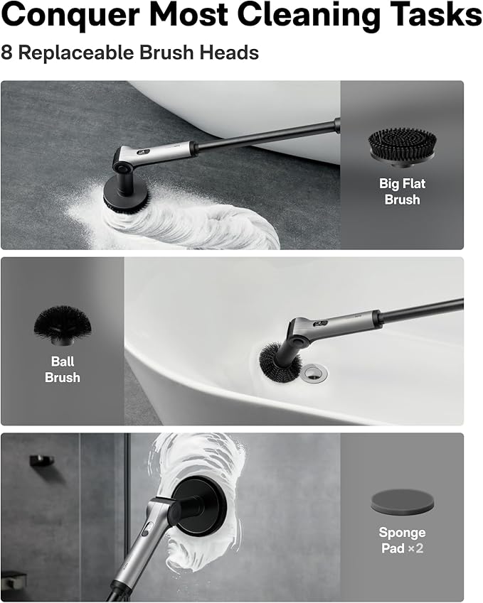 HOTO Flexi™ Cordless Electric Spin Scrubber + 3 Pcs Replacement Brush Heads + 4 Pcs Replacement Pads
