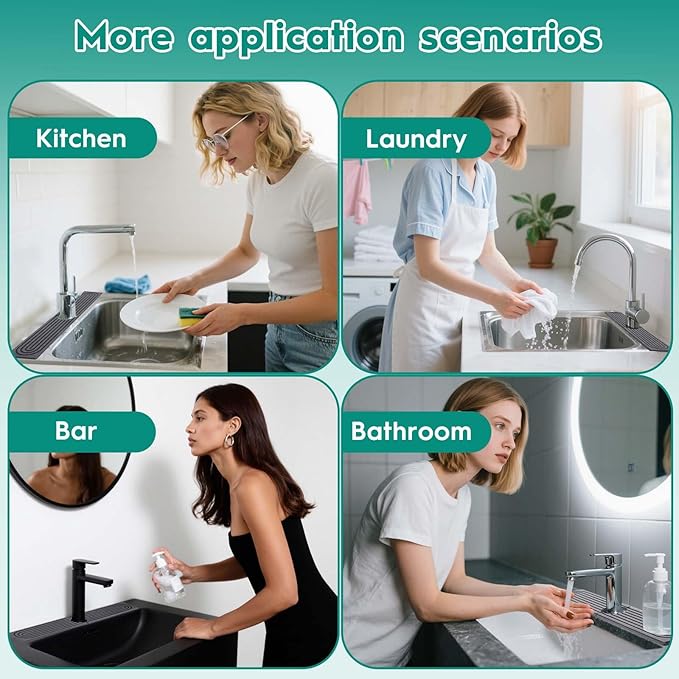 16 Inch Stone Faucet Mat for Kitchen Sink,Kitchen Sink Splash Guard-Water Absorbing Stone Tray for Sink,Super Absorbent, Diatomite Protector with Drainage for Kitchen Bathroom Counter(Dark Grey）