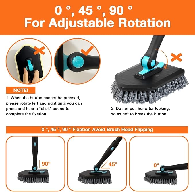 Shower Cleaning Brush with Long Handle, 3 in 1 Tub and Tile Scrubber Brush with 50.5'' Extendable Long Handle Detachable Stiff Bristles Scrub Brush for Cleaning Bathroom Kitchen Toilet Wall,Bathtub