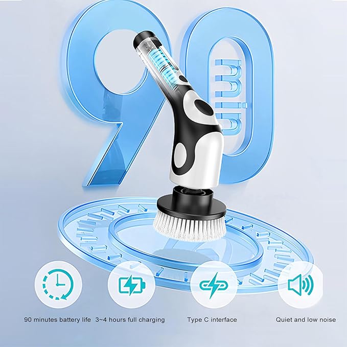Electric Spin Scrubber, New Cordless 2 Speed Cleaning Brush Bathroom Scrubber, Voice Wireless Handheld Brush, IPX7 Waterproof Shower Scrubber with 9 Brush Heads, Extendable Long Handle