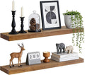 Floating Wall Shelves 30x6.8x1.7 Inch – Solid Wood Rustic Shelves in Dark Oak Finish – Wall Mounted Heavy Duty Display Shelf for Kitchen, Bedroom, Living Room – Set of 2