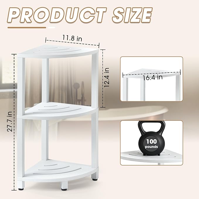HDPS 3 Tier Floor Standing Corner Shower Caddy Organizer Shelf, Waterproof & Durable Bathroom Shelves Stand Rack with Anti-Slip Feet, Space-Saving Design Storage