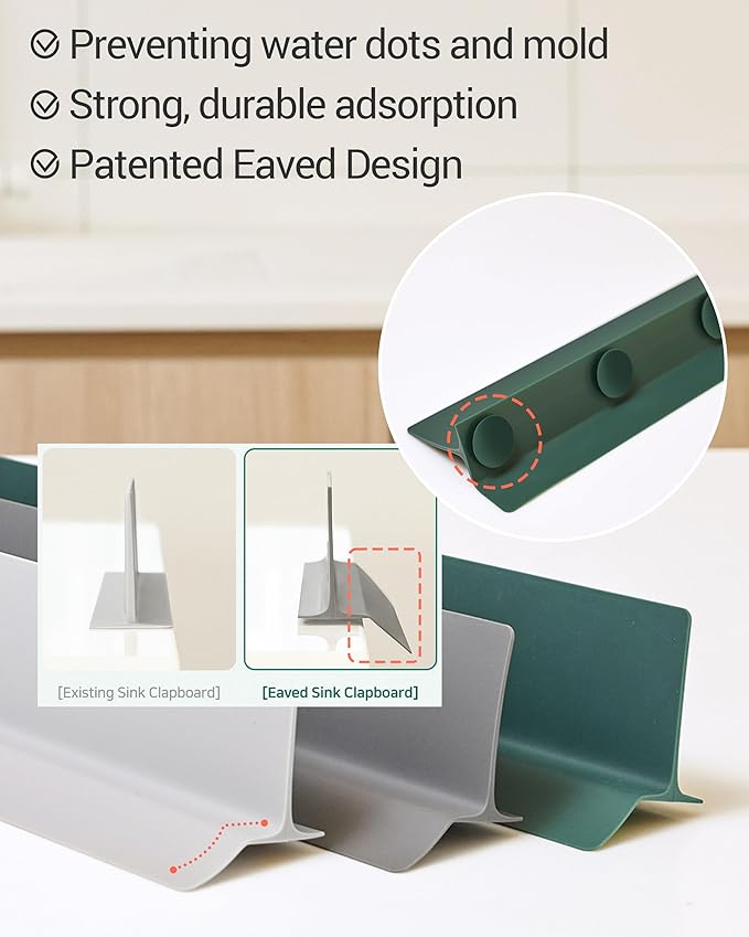 19.7 inches 100% Premium Silicone Kitchen Sink Splash Guard - Non Slip Strong Suction, Durable, and Easy-to-Clean Splash Protector for Mess-Free Cooking and Dishwashing (Deep Green)