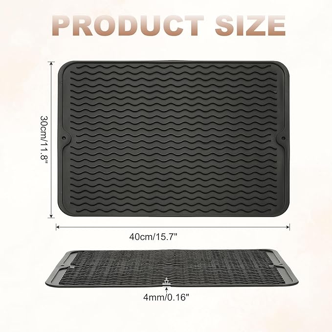 uxcell Silicone Dish Drying Mat for Kitchen Counter, 16 x 12" Dish Drying Pad Heat Resistant Non-Slip for Kitchen Countertop Coffee Mat, Black