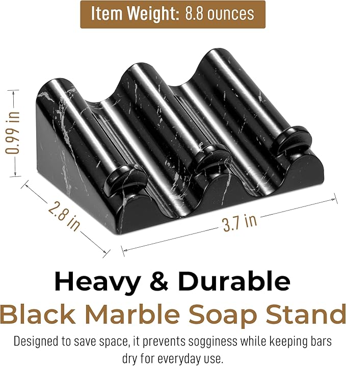 DOXOLOGY Black Marble Soap Dish Bathroom Organizer - Resin Soap Dish with Rectangular Design 3.7" L x 2.8" W - Self Draining Soap Dishes Keeps Countertop Neat - Marble Look Soap Tray for Sink