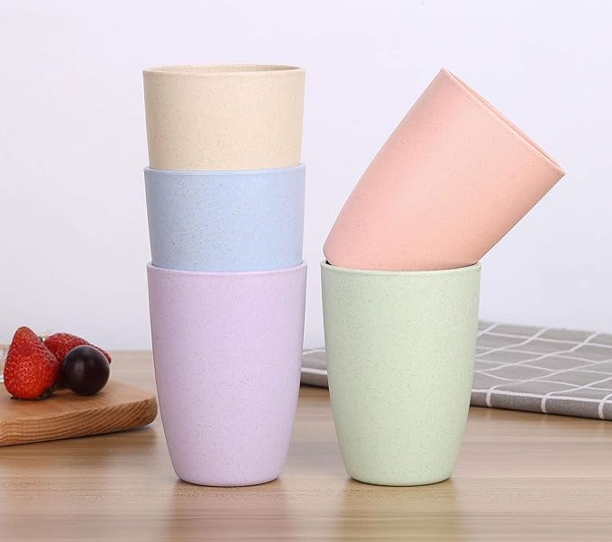 LuckyZone Wheat Straw Reusable Cup (12 oz) - Unbreakable Drinking Glasses Sets of 6 - Dishwasher Safe Tumbler - Lightweight, BPA Free and Eco friendly (6Pcs/Beige)