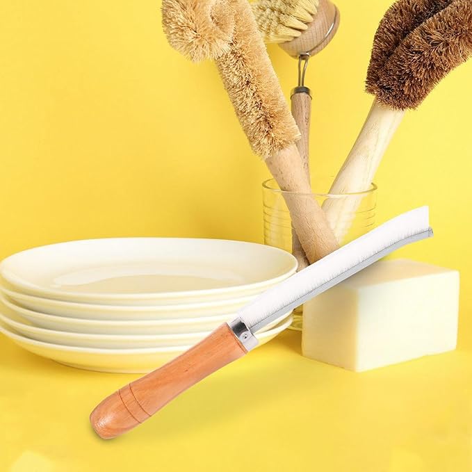 Generic 2pcs Hard Bristle Crevice Cleaning Brush with Ergonomic Wooden Handle for Bathroom Kitchen Tile Grout Stovetop Grooves and Tight Spaces Household Cleaning Tool