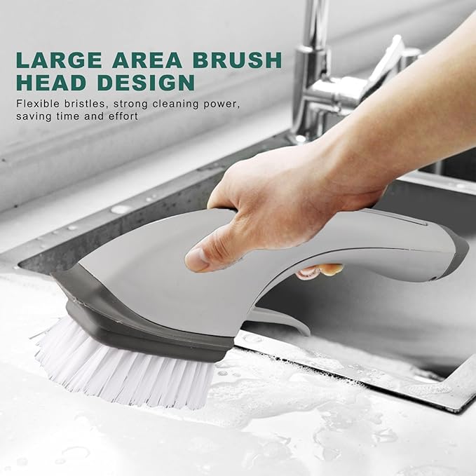 Soap Dispensing Dish Brush, Kitchen Scrub Brush with Soap Dispenser Fillable Long Grips Brush for Pans Pots Sink and Bathtub Washing, Green/Gray(Gray)