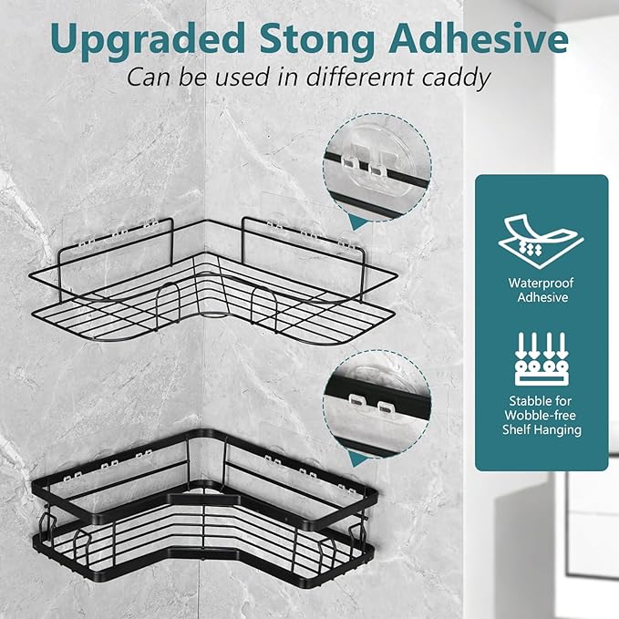 8 Pack Shower Caddy Adhesive Replacement, Strong Shower Shelf Adhesive Hooks for Corner Shelf Basket, Bathroom Rack, Kitchen Rack and Soap Holder