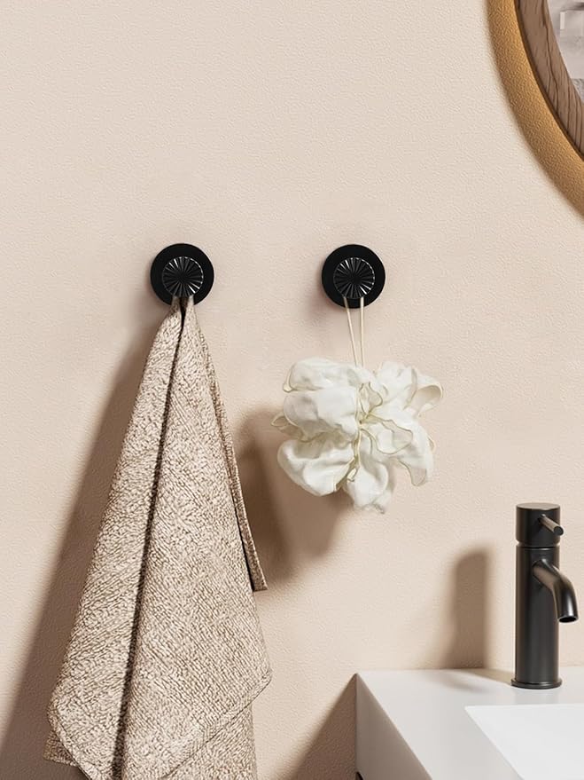 2 Pack Adhesive Coat Hooks for Bathrooms Black Wall Robe Towel Hooks for Hanging Kitchen Decorative Heavy Duty Zinc Alloy
