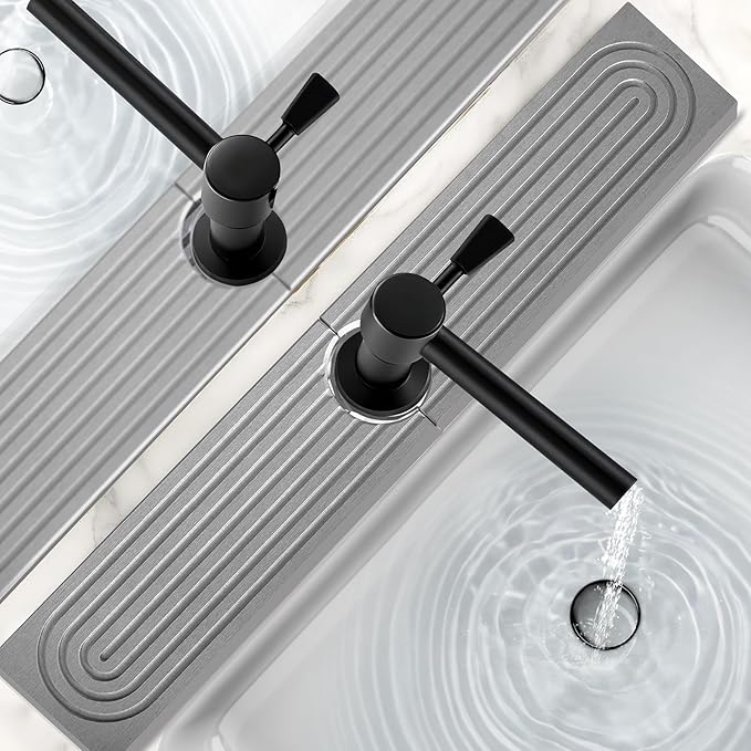 16 Inch Stone Faucet Mat for Kitchen Sink,Kitchen Sink Splash Guard-Water Absorbing Stone Tray for Sink,Super Absorbent, Diatomite Protector with Drainage for Kitchen Bathroom Counter(Light Grey）