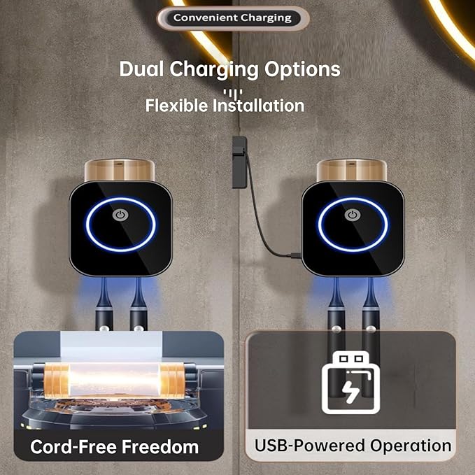Toothbrush Holders for Bathroom, LED Toothbrush Cleaner Smart Home Bathroom Accessory Wall Mounted with Timer Function (Black)