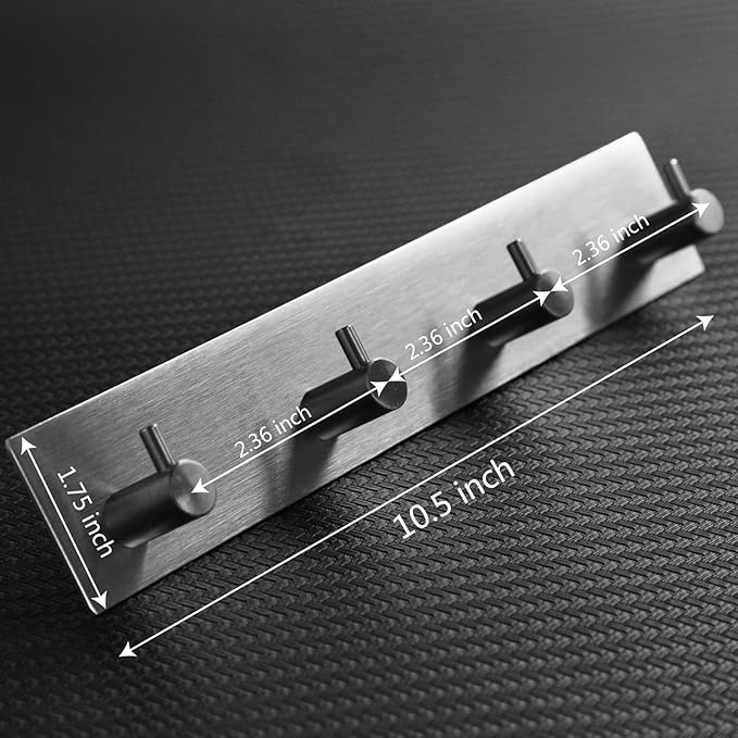 Self Adhesive Towel Hooks for Bathrooms Brushed Nickel Stick on Wall Bath Hanger Peel and Matte Shower Coat hook Mount 4 hooks, Silver