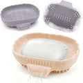 Silicone Soap Dish with Drain 2 Pcs, Anti-Slip Bathroom Bar Soap Holder Dishes Self Draining Waterfall Saver Plate for Shower Sink - Unique Bottom Brush Easy Dry & Clean (Khaki + Lavender Grey)