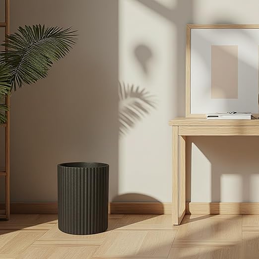 Black Luxury Stone Bathroom Trash Can, Modern Bathroom Office Trash Can, Resin Wastebasket, Garbage Receptacle Bin for Bathrooms, Offices, Powder Rooms, Kitchens (Black)