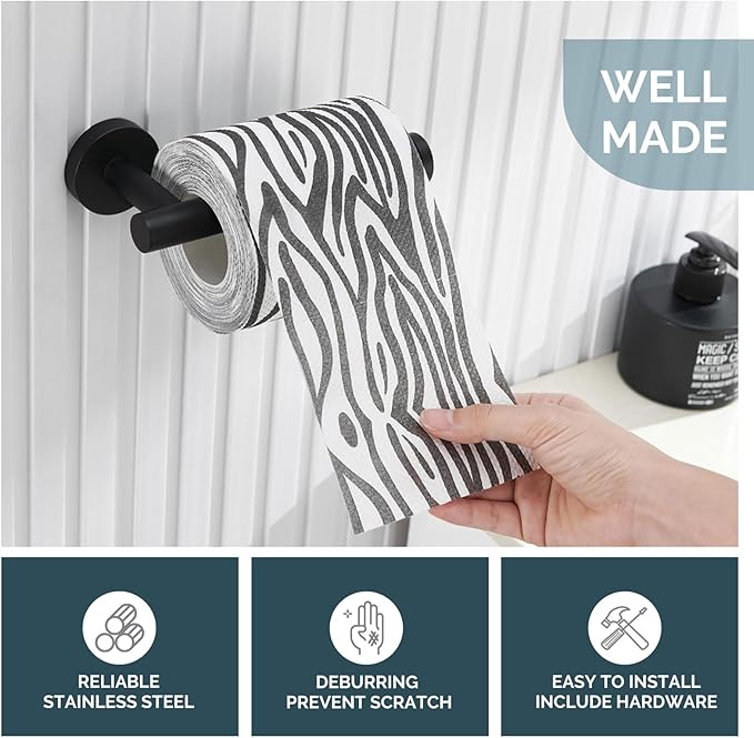 Toilet Paper Holder Matte Black, Angle Simple Stainless Steel Bathroom Tissue Dispenser, Toilet Roll Hanger for Wall