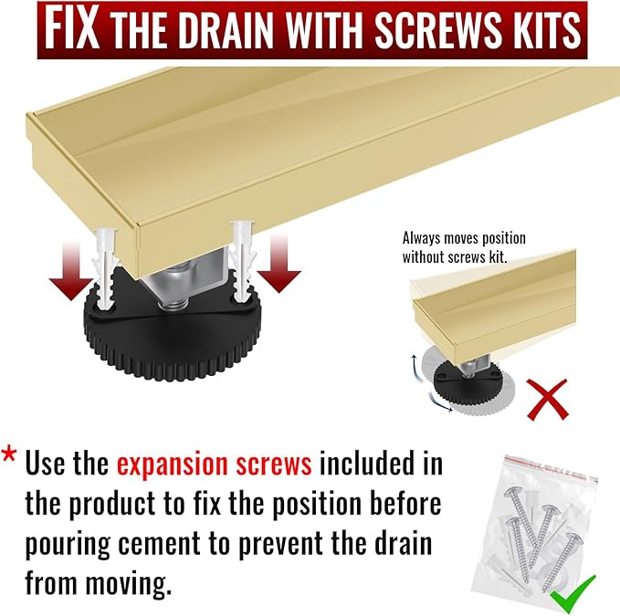 32 Inch Linear Shower Drain, Brushed Gold Shower Drain,Removable Grate, 304 Stainless Steel, Easy to Install and Clean for Bathrooms (Drain Base Not Included), LSD-01A-32G