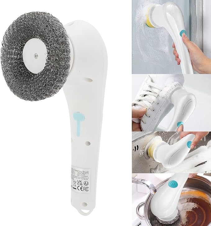 Electric Spin Scrubber Cordless Rechargeable Powerful Cleaning Brush with 5 Brush Heads for Bathroom Sink Window Kitchen ABS Material 380g 800mAh Battery