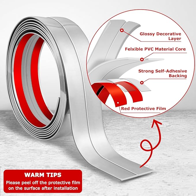 Flexible Wall Corner Protector Moulding Trim Peel and Stick Wall Corner Guards Edge Protector Self Adhesive Molding Trim Strip for Edge Ceiling (Silver, 1.6 in x 10 Ft)