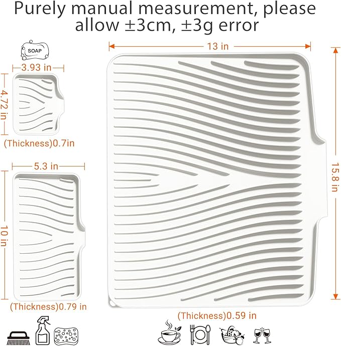 Silicone Dish Drying Mat for Kitchen Counter, Dish Drying Pad, Non-Slip Drain Pad with Built-in Drain, Heat Resistant Stone Drying Mat, Cream-1Set