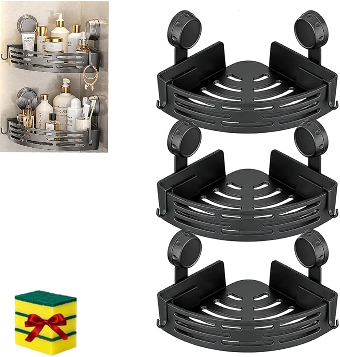 Suction Cup Corner Shower Shelf, No-Drill Bathroom Corner Caddy,Triangle Suction Cup Corner Shelves, Removable Wall Storage Rack (D)