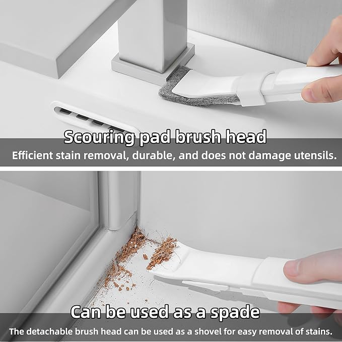 Multifunctional Cleaning Brush Tool, Crevice Cleaning Brushes with 10 Replacement Heads, Detachable 2-in-1 Scrub Sponge & Scraper, Grout Scrub Brushes for Kitchen, Bathroom and Tile Floors