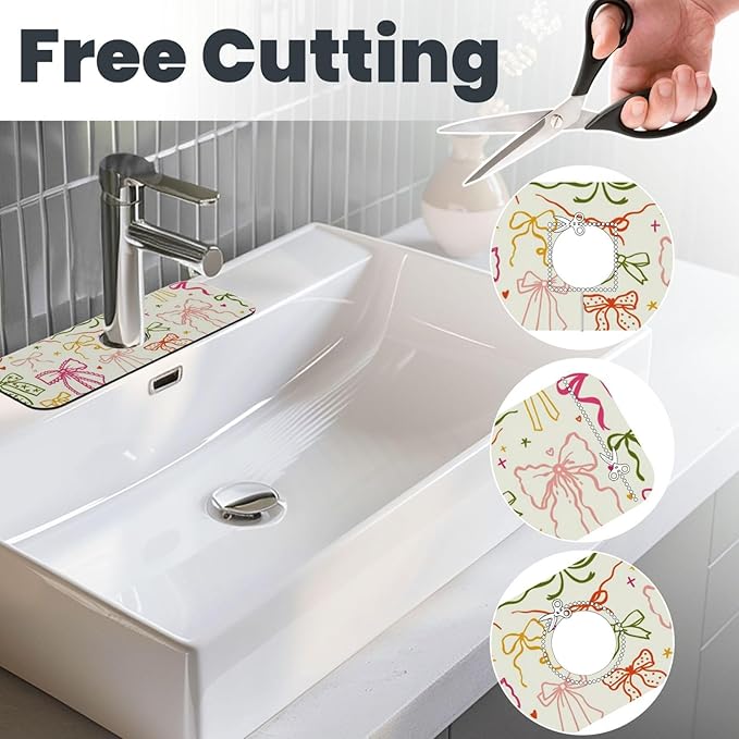 Colorful Bow 15" X 5.5" Kitchen Sink Splash Guard, Faucet Guard Draining Mat, Faucet Suction Pad For Kitchen Bathroom