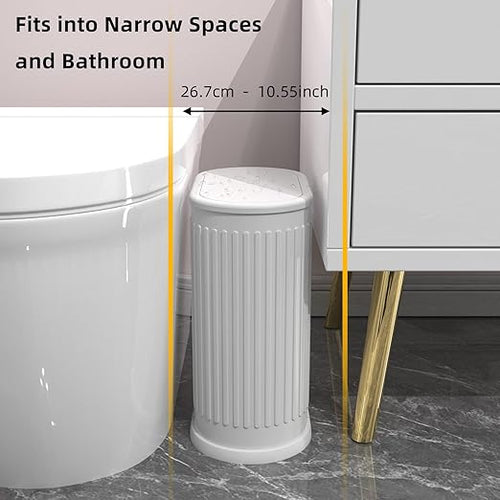 1.8 Gallons Small White Bathroom Trash Can with Lid, Slim Bathroom Garbage Bin, Removable Liner Bucket, Dog Proof Trash Can with Pop-Up Lid for Bedroom,Toilet