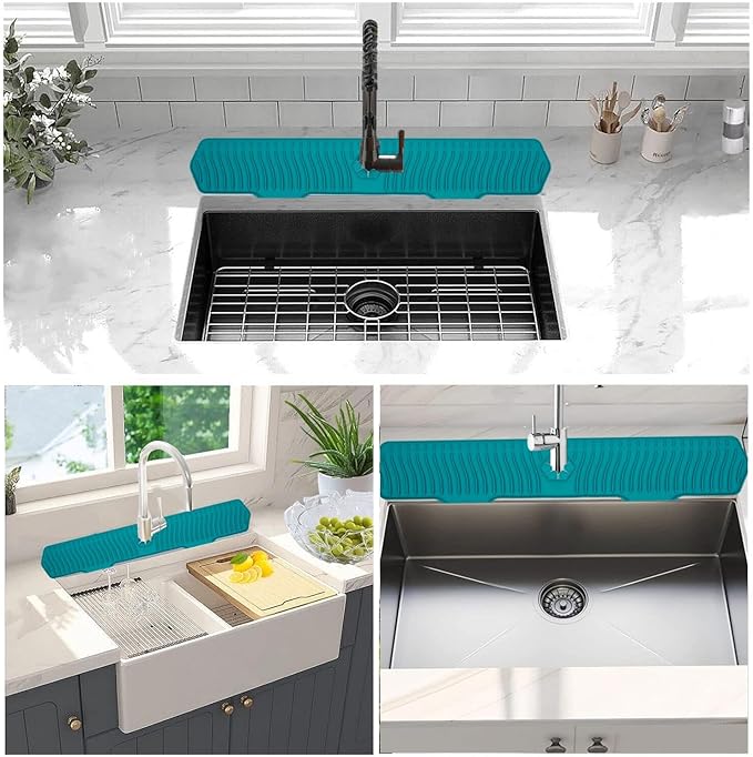 30 Inch Sink Splash Guard, Large Size Kitchen Sink Splash Guard, Longer Silicone Faucet Handle Drip Catcher Tray for Kitchen Countertop, Bathroom, Farmhouse (Grey)
