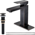 Oil Rubbed Bronze Bathroom Faucet, Single Hole Vanity Bath Faucet, Single Handle Modern Stainless Steel Bathroom Faucets for Sink 1 Hole with Pop Up Drain Stopper & Water Supply Hoses