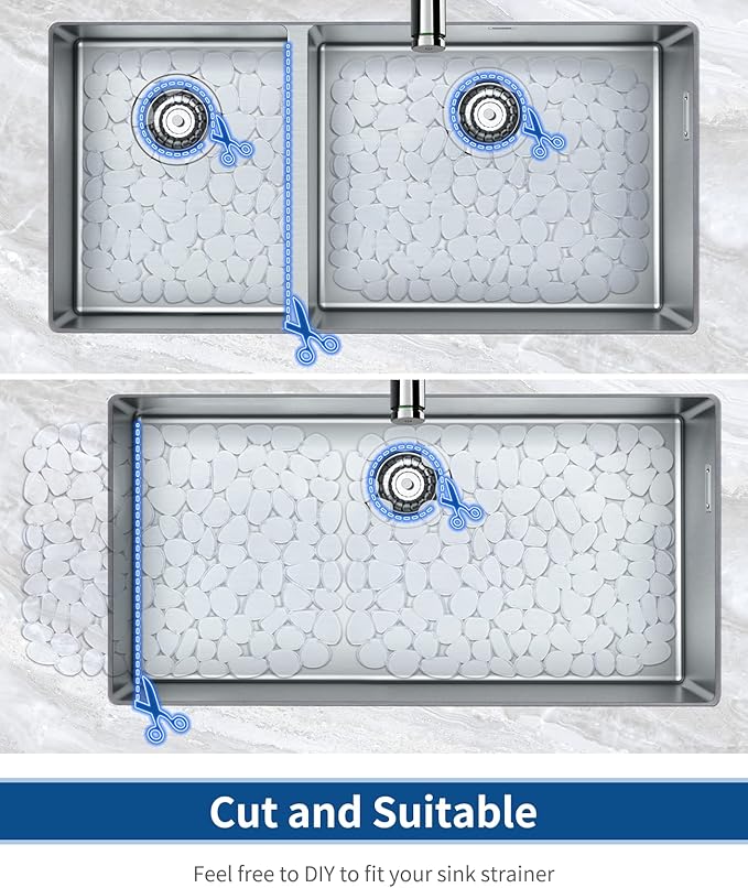 Bligli Pebble Sink Mat for Stainless Steel/Ceramic Sinks, PVC Eco-Friendly Sink Protectors Mats for Bottom of Kitchen Sink, Dish Drying Mat for Dishes and Glassware, 15.7 x 11.8 inch, Cear