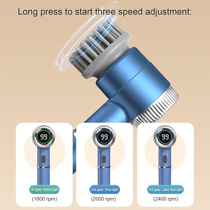 Electric Spin Scrubber, 3 Speed Rechargeable Electric Cleaning Brush with 5 Replaceable Brush, Rotating Scrubber | Bathroom Scrubber | Tile Floor Scrubber for Home