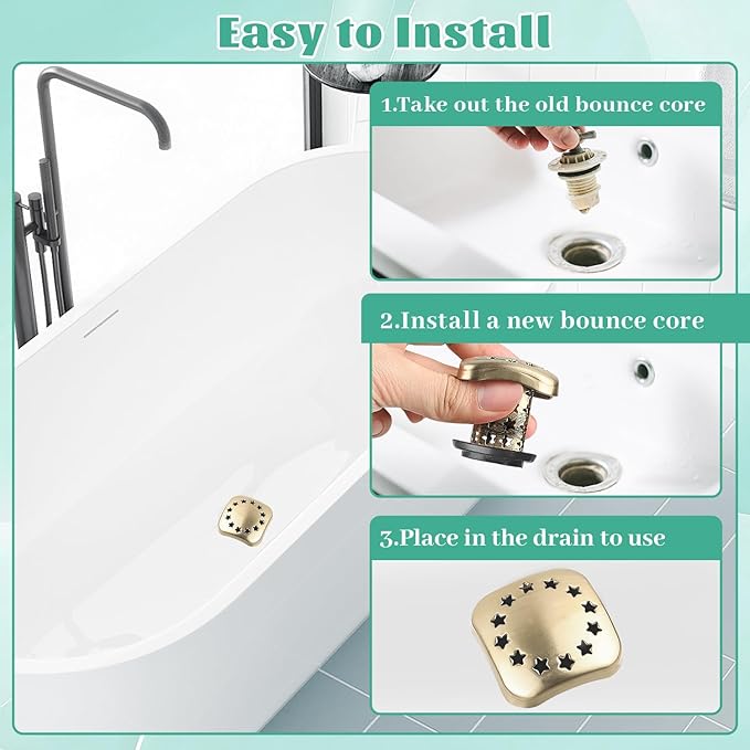 Bathtub Drain Hair Catcher Push Stopper,Stainless Steel Tub Drain Protector,Suitable for US Standard 1in-1.5in Diameter of Drain Hole (Brushed Gold)