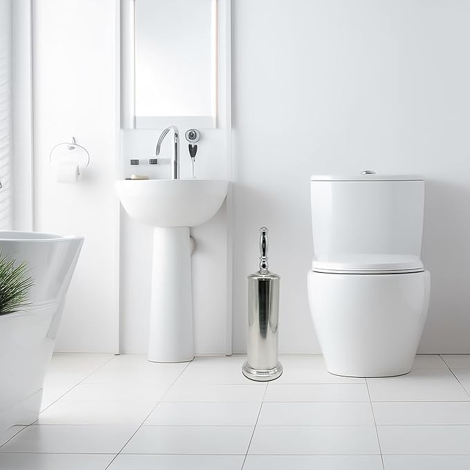 Metal Toilet Bowl Brush with Holder Premium Bathroom Cleaning Set Rustproof Hygienic Durable Elegant Finish