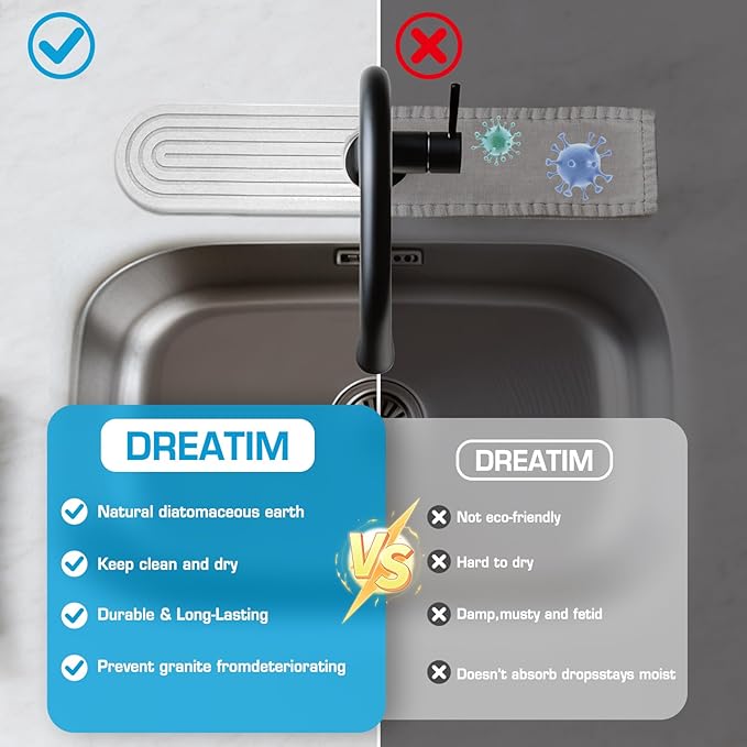 Diatomite Stone Faucet Mat For Kitchen Sink-Absorbent Fast Drying Stone Sink Tray,Faucet Splash Guard Counter,Quick Dry Sink Mat Around Faucet For Kitchen & Bathroom (white-Oval,15.7" x 4")
