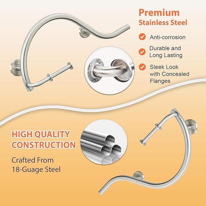 Bathroom Grab Bar & Toilet Paper Holder - Stand Assist for Adults Elderly Handicap / 304 Stainless Steel / Left / Brushed Finish / 30" x 11"