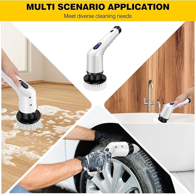 Electric Cleaning Brush Scrubber, 3-in-1 Power Scrubber, IPX6 Waterproof Electric Spin Scrubber, 2 Modes Cordless Handheld Spin Scrubber USB Charging for Cleaning Bathroom Bathtub Kitchen Tile Floor