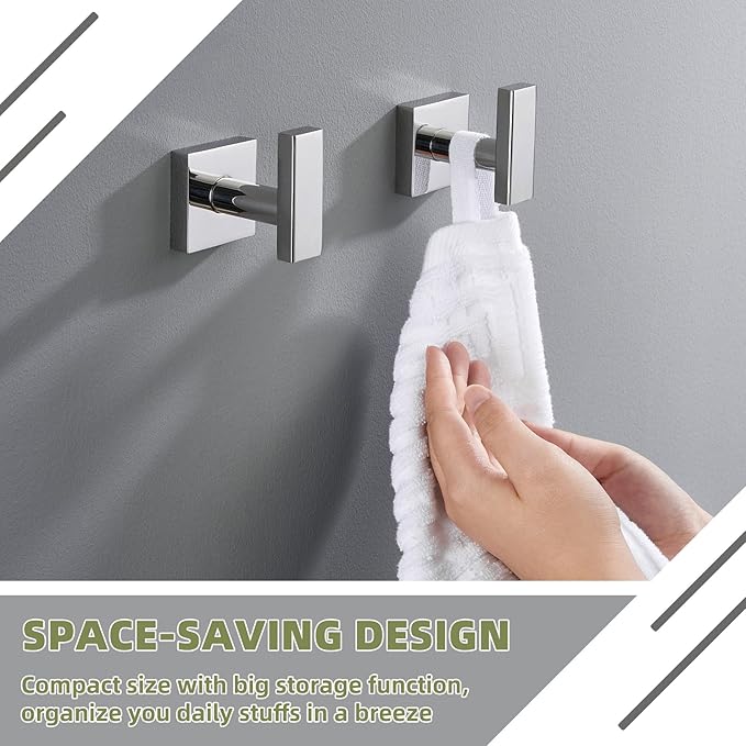 APLusee Polished Chrome Towel Hook 2 Pack, 304 Stainless Steel Clothes Hook, Wall Mounted