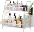 VITVITI 2-Tier Bathroom Organizer Countertop, Metal Wire Mesh Bathroom Counter Organizer Storage with Basket Hooks, Vanity Tray Shelf, Kitchen Spice Rack, Small White