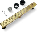 24 Inch Gold Rectangular Shower Drain with Removable Quadrato Pattern Cover Grate Accessories and SUS304 Stainless Steel CUPC Certificate