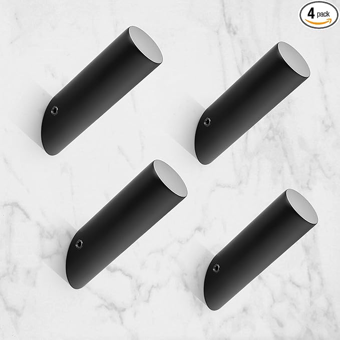 NINETREX Black Wall Hooks Matte Black Towel Hook Modern Robe Hooks SUS 304 Stainless Steel Heavy Duty Hook for Bathroom Entryway Bedroom Coat Key Mudroom Garage, Wall Mounted 4 Pack