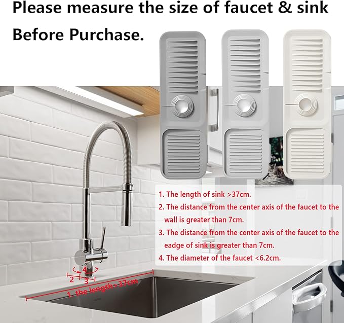Kitchen Sink Splash Guard Sponge Holder - Silicone Faucet Drip Catcher Tray - Sink Protector - Fits Faucet Tube within 2.5" (Dark Grey, 14.6")