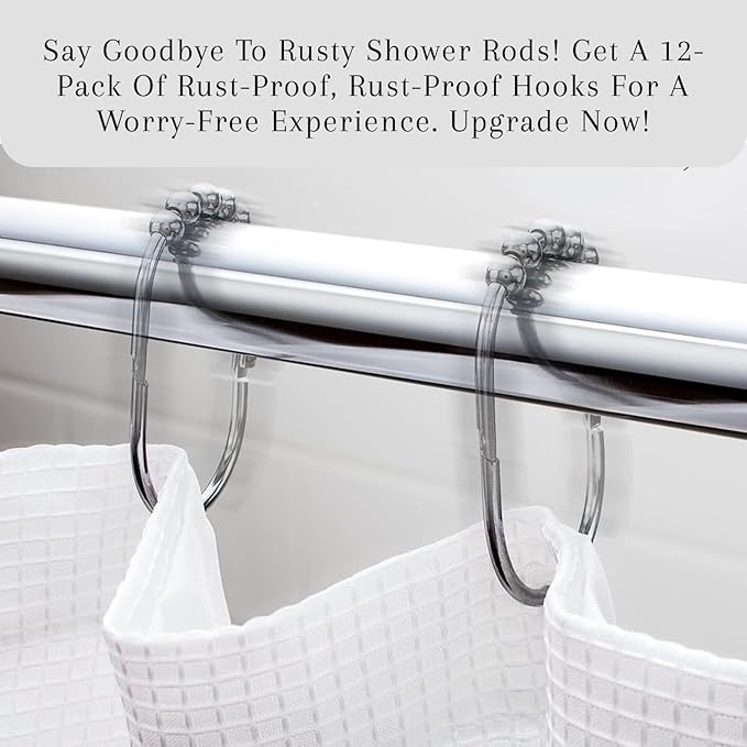 2 Lb. Depot Shower Curtain Ring - Set of 12 Easy Glide Rollers with Polished Chrome Finish - Stainless Steel Shower Hooks for Straight and Curved Rods - Decorative and Durable for Any Bathroom