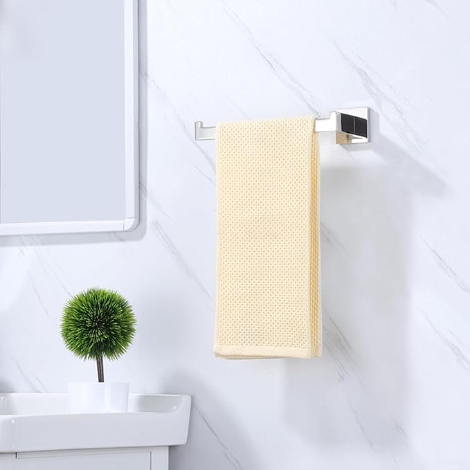 LANC Bathroom Hand Towel Holder Left Side Chrome Silver Hand Towel Bar 10 Inche Square Towel Ring for Kitchen Lavatory Wall Mount Stainless Steel Polished Towel Racks Hanger, A8806CP-LF