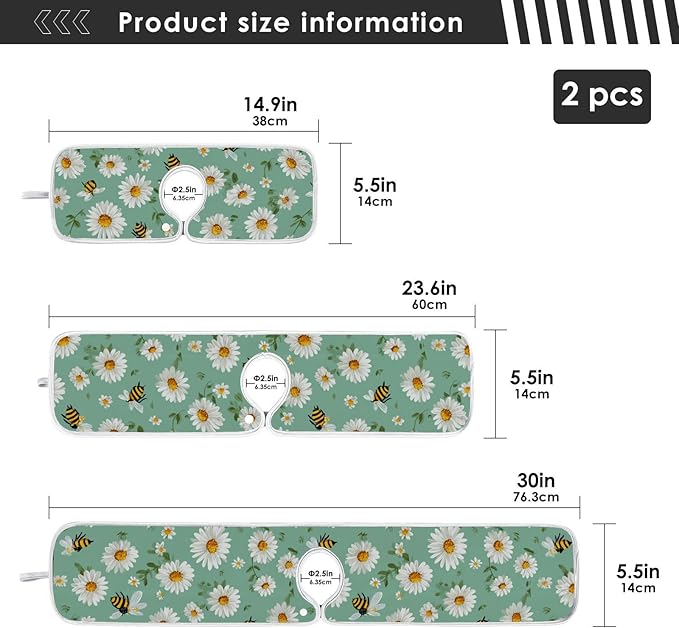 2 PCS Kitchen Sink Splash Guard 23.6 Inch Faucet Mat for Kitchen Sink Bathroom Sink Faucet Absorbing Drip Drain Mat Pad Microfiber Soft Washable Yellow and Green Daisy Bees