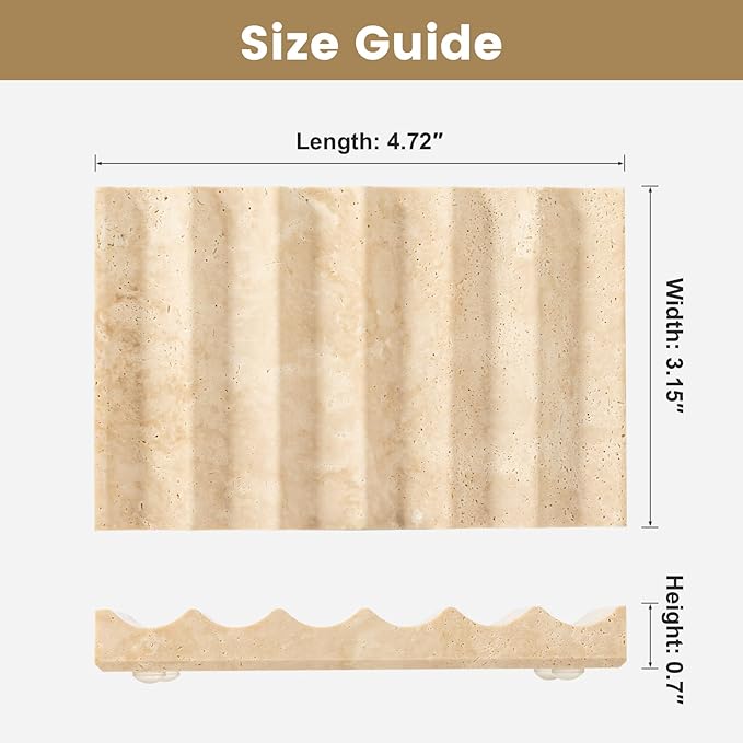 Soap Dish Rectangular, Beige Travertine Stone Soap Holder with Self Draining - Shower Bathroom Kitchen, Jewelry Ring Display Tray