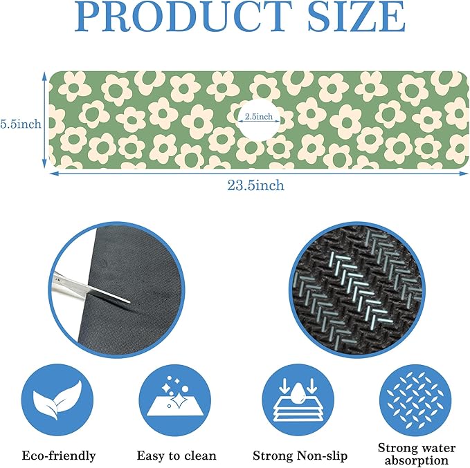 Faucet Mat Splash Guard Groovy Flower Silhouette, Soft Diatom Mud Material, Strong Water Absorption, Non-slip,Easy to Clean for Bathroom, Kitchen 23.5"X5.5"
