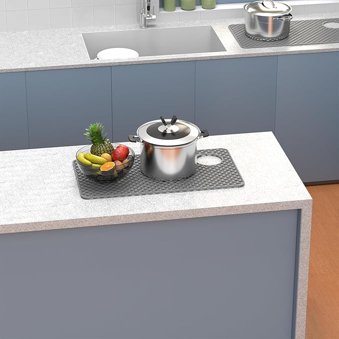 TOOVEM Sink Protectors for Kitchen Sink, 28"x 15" Silicone Kitchen Protector Accessory, Non-Slip Heat Resistant Mat for Bottom of Farmhouse Porcelain Stainless Steel with Right and Left Drain, Grey